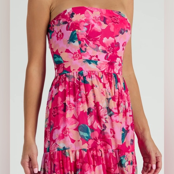 Windsor Pink Radiate Romantic Vibes Strapless Floral Chiffon Maxi Dress - Picture 4 of 5